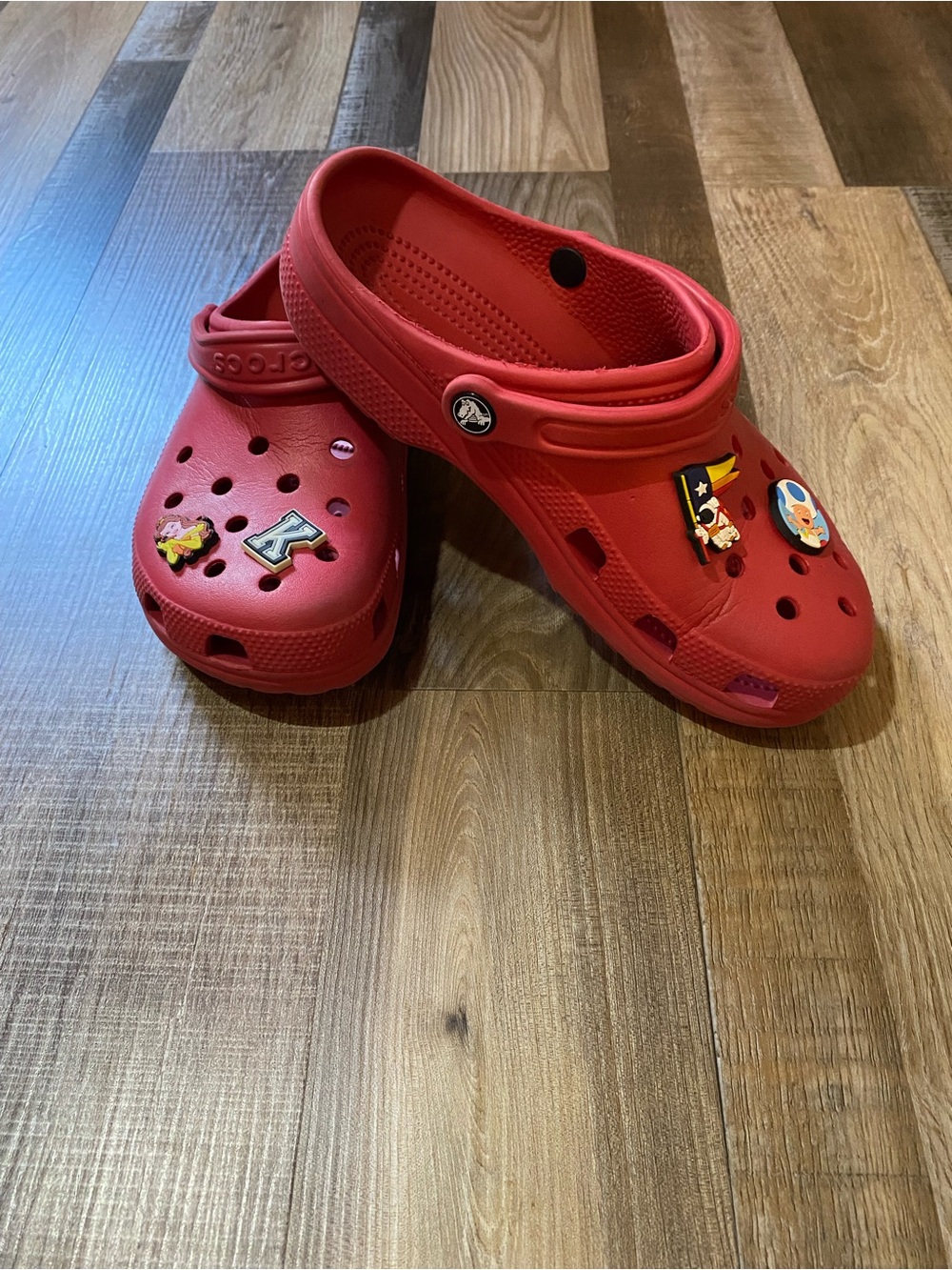 CROCS Red Classic Clog Mules with Jibbitz Charms